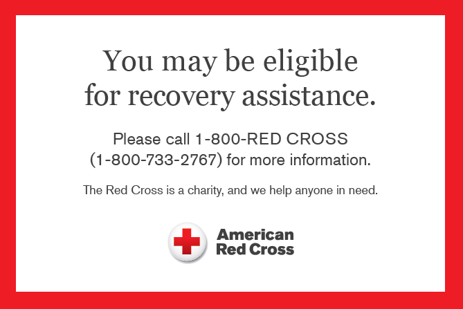 Red Cross Flyer with phone number 1-800-733-2767